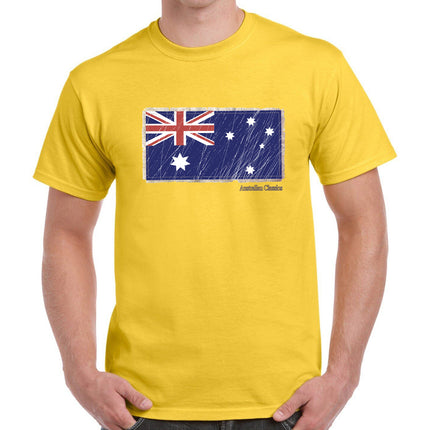 Yellow Australia Flag Graphic T-Shirt For Men - Cotton Aussie Tee Tops