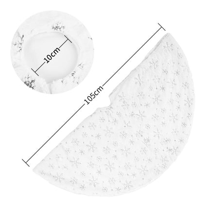 105cm Christmas Snowflakes Plush Tree Base Skirt Xmas Home Decor Floor Mat Cover - Zmart Australia