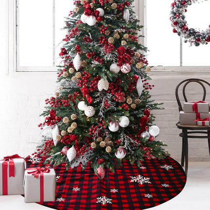 118cm New Christmas Red Baffalo Plaid Snowflakes Tree Skirt Mat Cover Xmas Decor - Zmart Australia