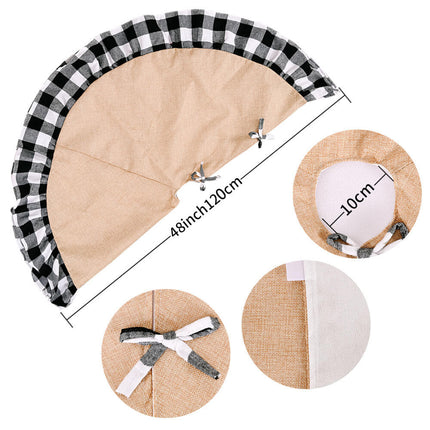 120cm Christmas Burlap Tree Skirt Map Black Red Plaid Buffalo Ruffle Home Decor - Zmart Australia