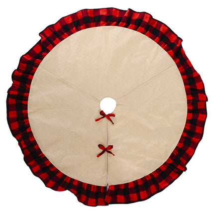 120cm Christmas Burlap Tree Skirt Map Black Red Plaid Buffalo Ruffle Home Decor - Zmart Australia