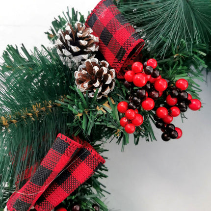 40cm Christmas Wreath Pine Green Garland Red Pinecone Berry Birds Bow Door D???cor