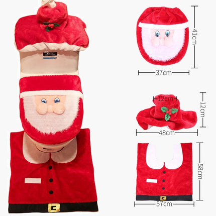 4pcs Christmas Toilet Seat Cover Rug Bathroom Set Santa Snowman Xmas Home Decor - Zmart Australia