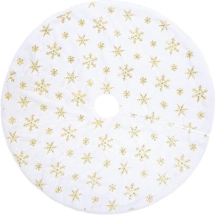 90/122cm Christmas Plush Tree Skirt Snowflakes Xmas Floor Fur Mat Cover Decor - Zmart Australia