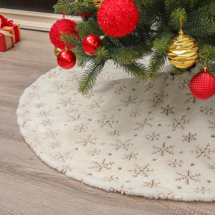 90/122cm Christmas Plush Tree Skirt Snowflakes Xmas Floor Fur Mat Cover Decor - Zmart Australia
