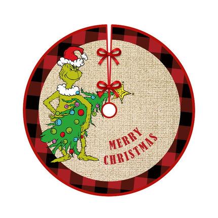 90cm Christmas Tree Skirt Base Floor Mat Cartoon Santa Xmas Party Ornament Decor