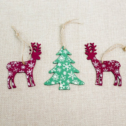 6x New Christmas Wooden Tree Pendants Hanging Ornaments Home Decor Xmas Reindeer - Zmart Australia