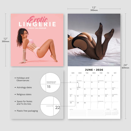 Erotic Lingerie 2026 Premium Square Wall Calendar