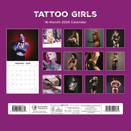 Tattoo Girls 2026 Premium Square Wall Calendar