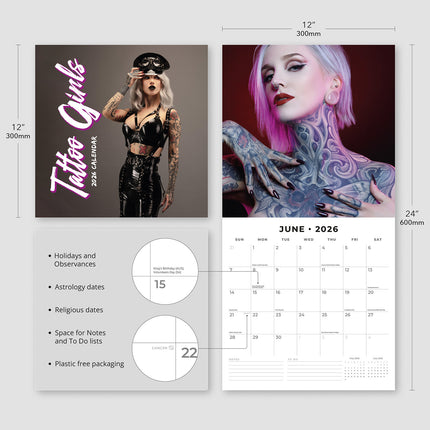 Tattoo Girls 2026 Premium Square Wall Calendar