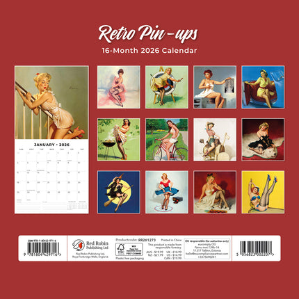 Retro Pin Ups 2026 Premium Square Wall Calendar