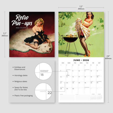 Retro Pin Ups 2026 Premium Square Wall Calendar