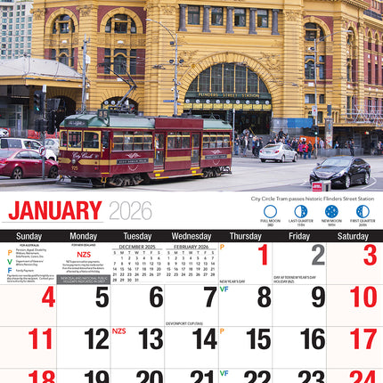 Melbourne 2026 Rectangle Wall Calendar