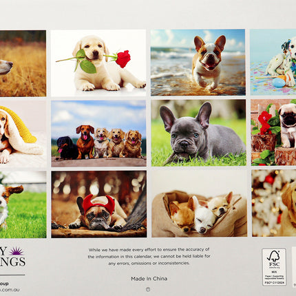 Dogs And Puppies - 2026 Rectangle Wall Calendar 16 Months Hanging Animal Planner