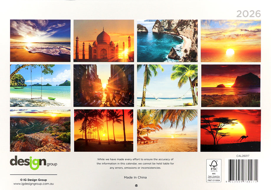 Sunset & Beaches - 2026 Rectangle Wall Calendar 16 Months Hanging Planner Gift
