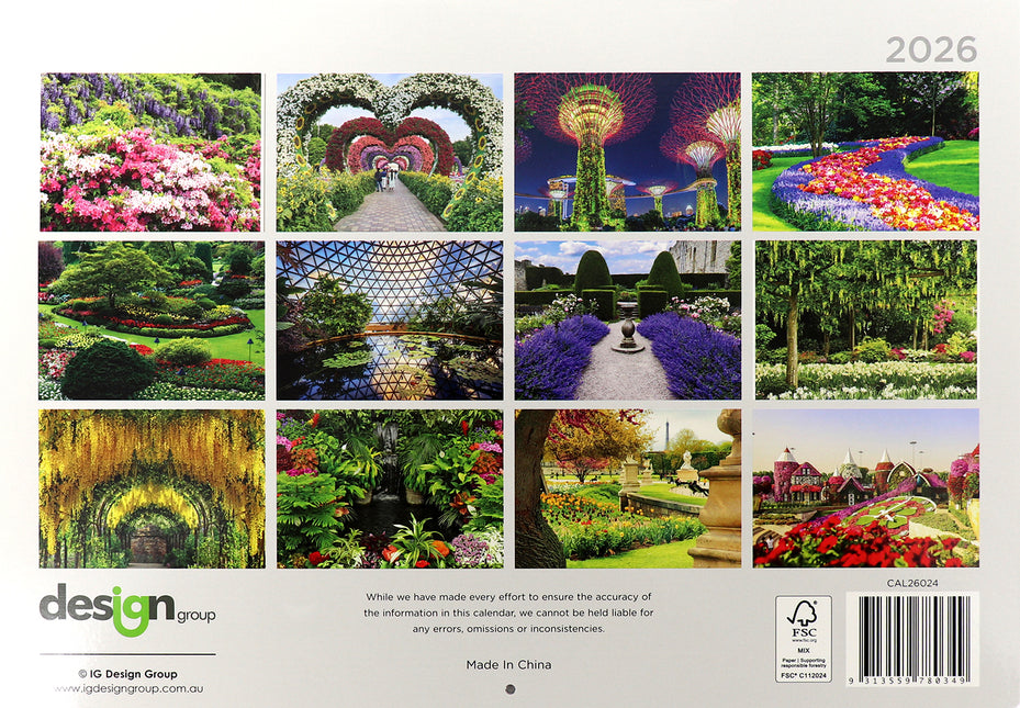 Gardens - 2026 Rectangle Wall Calendar 16 Months Hanging Planner New Year Gift