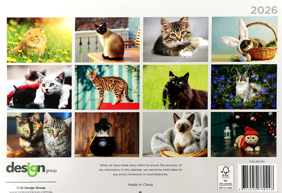 Purfect Cats 2026 Rectangle Wall Calendar 16 Months Hanging Animal Planner Gift