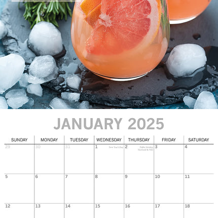 Cocktails 2025 Square Wall Calendar Food 16-Month Christmas Premium Planner Gift