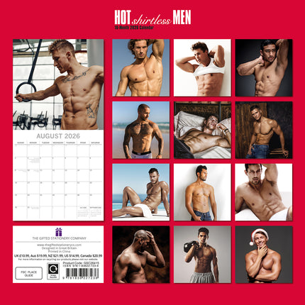 Hot Shirtless Men - 2026 Square Wall Calendar 16 Months New Year Premium Planner