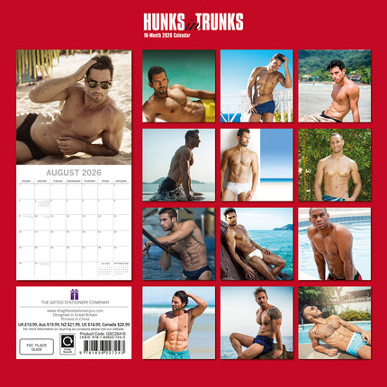 Hunks in Trunks 2026 Square Wall Calendar 16 Month New Year Premium Planner Gift
