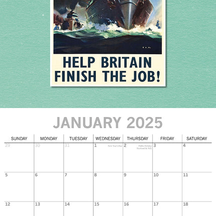 World War Posters - 2025 Square Wall Calendar Arts 16 Months Premium Planner