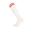 White Knee High Socks with Red Stripes - Mens Womens Sports Socks for Soccer, Basketball & Gym