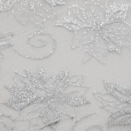 Christmas Organza Table Runner w Sequin Glitter Floral Banquet Party Decoration