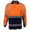 HI VIS Long Sleeve Polo Shirt with Reflective Tape Tradie Workwear - Fluro Orange / Navy