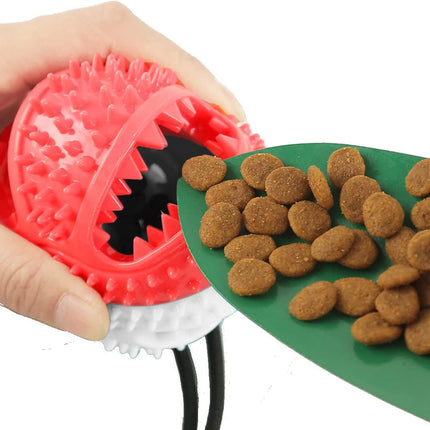Interactive Suction Cup Dog Toy โ Treat Dispensing Chew Toy w Bell | Dental Care & Puzzle Tug Toy
