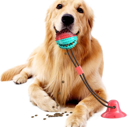 Interactive Suction Cup Dog Toy โ Treat Dispensing Chew Toy w Bell | Dental Care & Puzzle Tug Toy