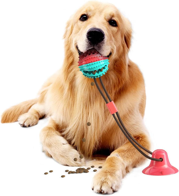 Interactive Suction Cup Dog Toy – Treat Dispensing Chew Toy w Bell | Dental Care & Puzzle Tug Toy