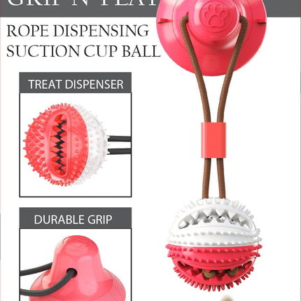 Interactive Suction Cup Dog Toy โ Treat Dispensing Chew Toy w Bell | Dental Care & Puzzle Tug Toy