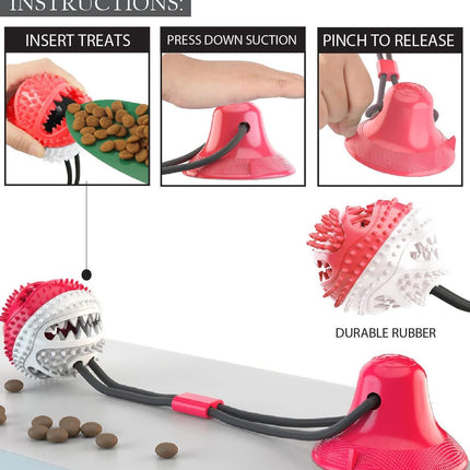 Interactive Suction Cup Dog Toy โ Treat Dispensing Chew Toy w Bell | Dental Care & Puzzle Tug Toy