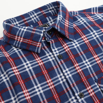 Men's 100% Cotton Flannelette Shirt Long Sleeve Plaid Check Flannel w Pockets - Patriot Blue Plaid