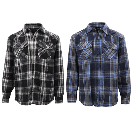 Mens 100% Cotton Long Sleeve Flannelette Shirt Check Flannel Polar Fleece Jacket - Black