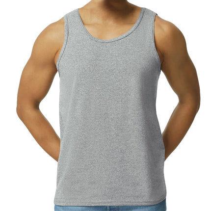 Men's 100% Cotton Singlet Muscle Tank Breathable Top for Gym, Training & Running - Grey