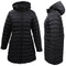 Women's Longline Padded Hooded Jacket Puffer Puffy Quilted Windproof Zip Coat - Black