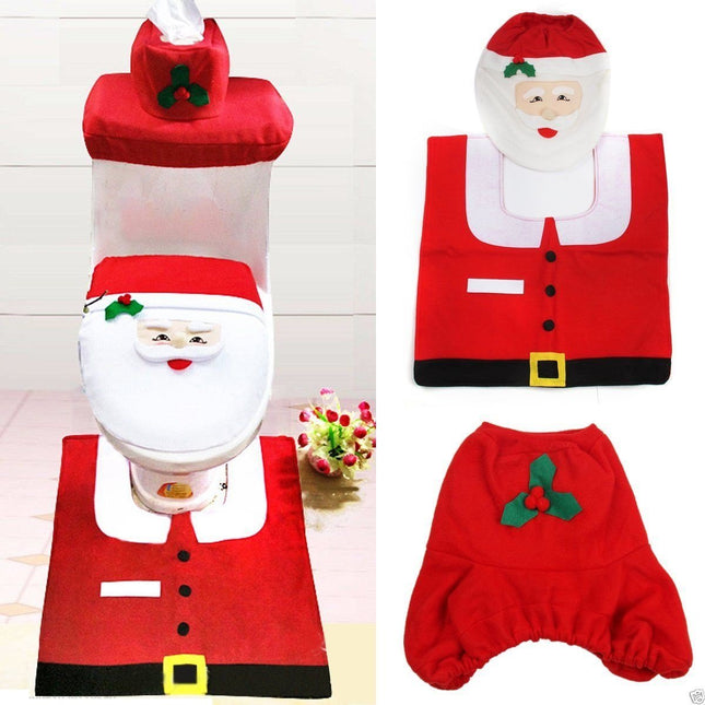 4PCS Christmas Decorations Happy Santa Toilet Seat Cover And Rug Bathroom - Zmart Australia