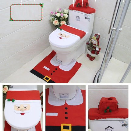 4pcs Christmas Toilet Seat Cover Rug Bathroom Set Santa Snowman Xmas Home Decor - Zmart Australia