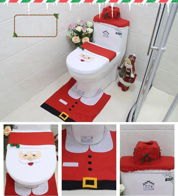 4pcs Christmas Toilet Seat Cover Rug Bathroom Set Santa Snowman Xmas Home Decor - Zmart Australia