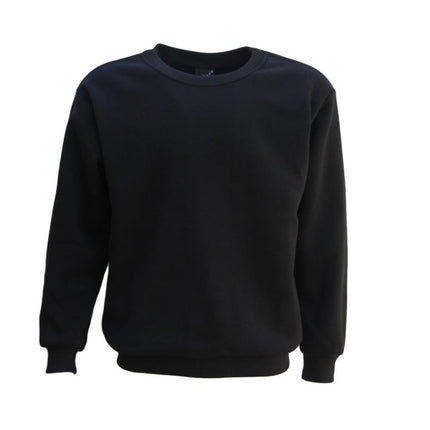 New Adult Unisex Plain Pullover Fleece Jumper Mens Long Sleeve Crew Neck Sweater - Black