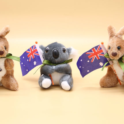 3x Australian Souvenir Soft Plush Toy Koala Kangaroo Australia Animals w Flag - Zmart Australia