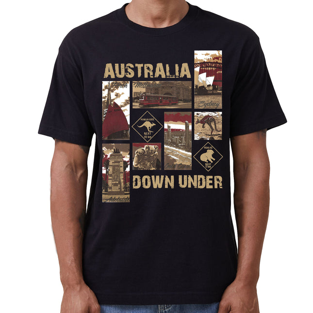 100% Cotton Australia Down Under Souvenir T-Shirt Unisex Adult Iconic Tee Top - Black