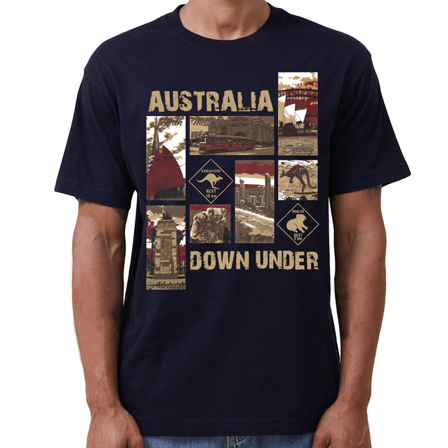 100% Cotton Australia Down Under Souvenir T-Shirt Unisex Adult Iconic Tee Top - Navy