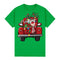 100% Cotton Christmas T-shirt Adult Unisex Tee Tops - Car with Reindeer - Green