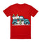 100% Cotton Christmas T-shirt Adult Unisex Tee Tops - Car with Snowman - Red