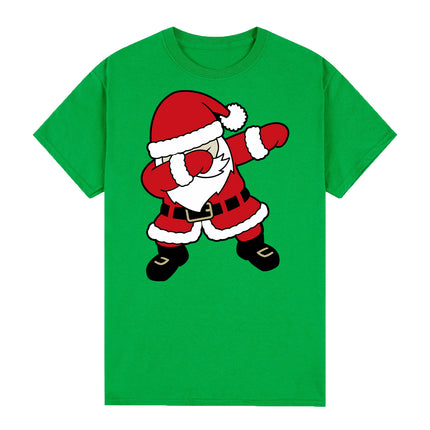 100% Cotton Christmas T-shirt Adult Unisex Tee Tops - Dancing Santa - Green