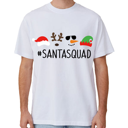 100% Cotton Christmas T-shirt Adult Unisex Tee Tops - Santa Squad - White