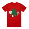 100% Cotton Christmas T-shirt Adult Unisex Tee Tops - Santa with Tree - Red