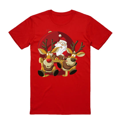 100% Cotton Christmas T-shirt Adult Unisex Tee Tops - Santas Sleigh - Red